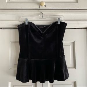 Black Velour Strapless Peplum Top